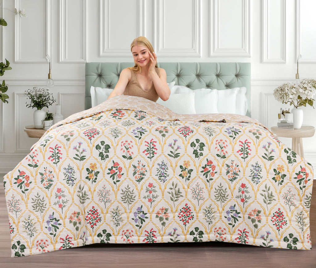 Designer Floral Soft & Fluffy Reversible Ac Room Printed Double Bed Comforters |by Home Collective