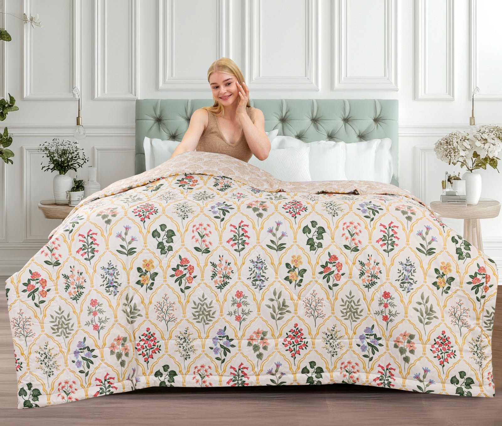 Designer Floral Soft & Fluffy Reversible Ac Room Printed Double Bed Comforters |by Home Collective