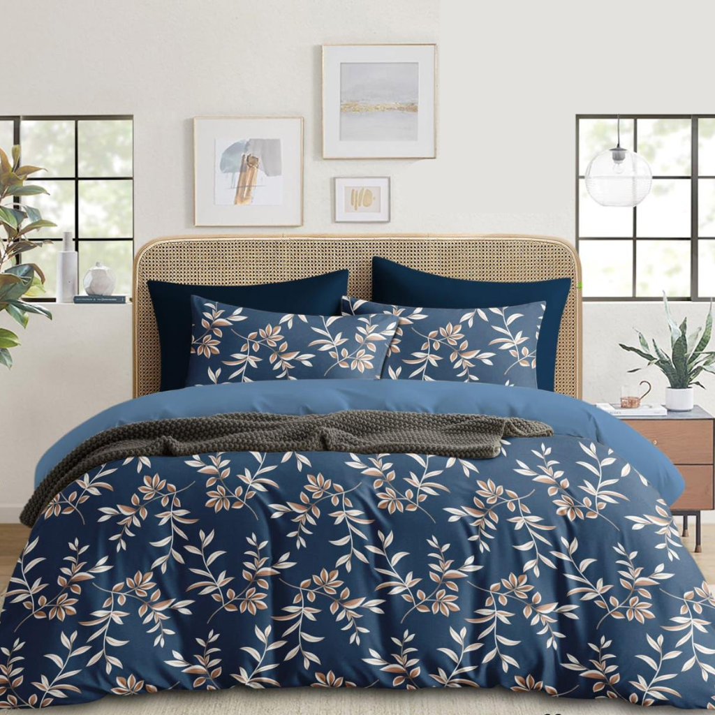 Premium Cotton 210 TC Leaf Printed Flat Queen size Bedsheets with 2 Pillow Covers | by Home Collective