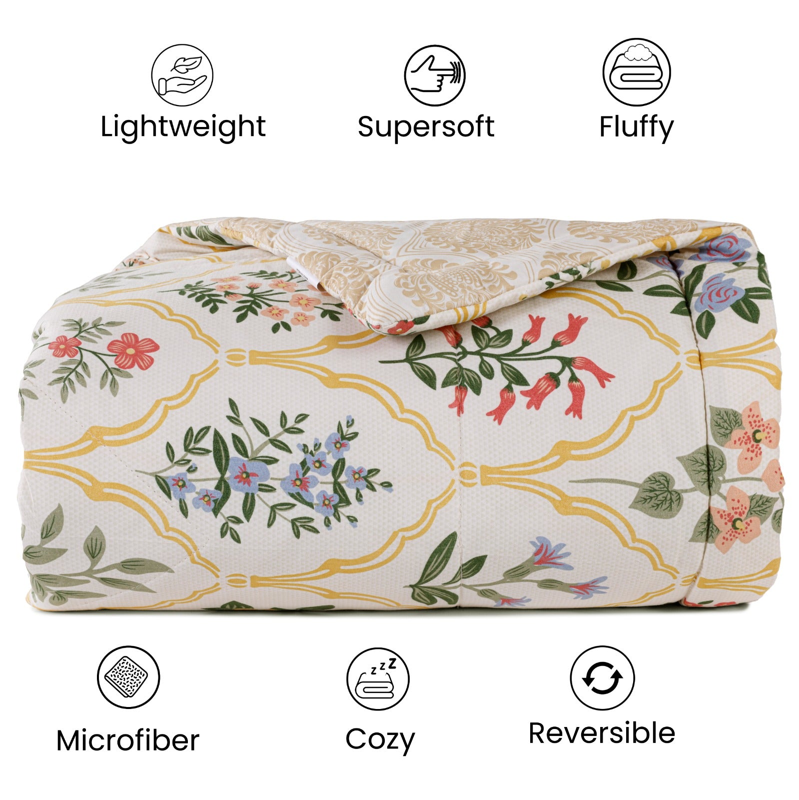 Designer Floral Soft & Fluffy Reversible Ac Room Printed Double Bed Comforters |by Home Collective