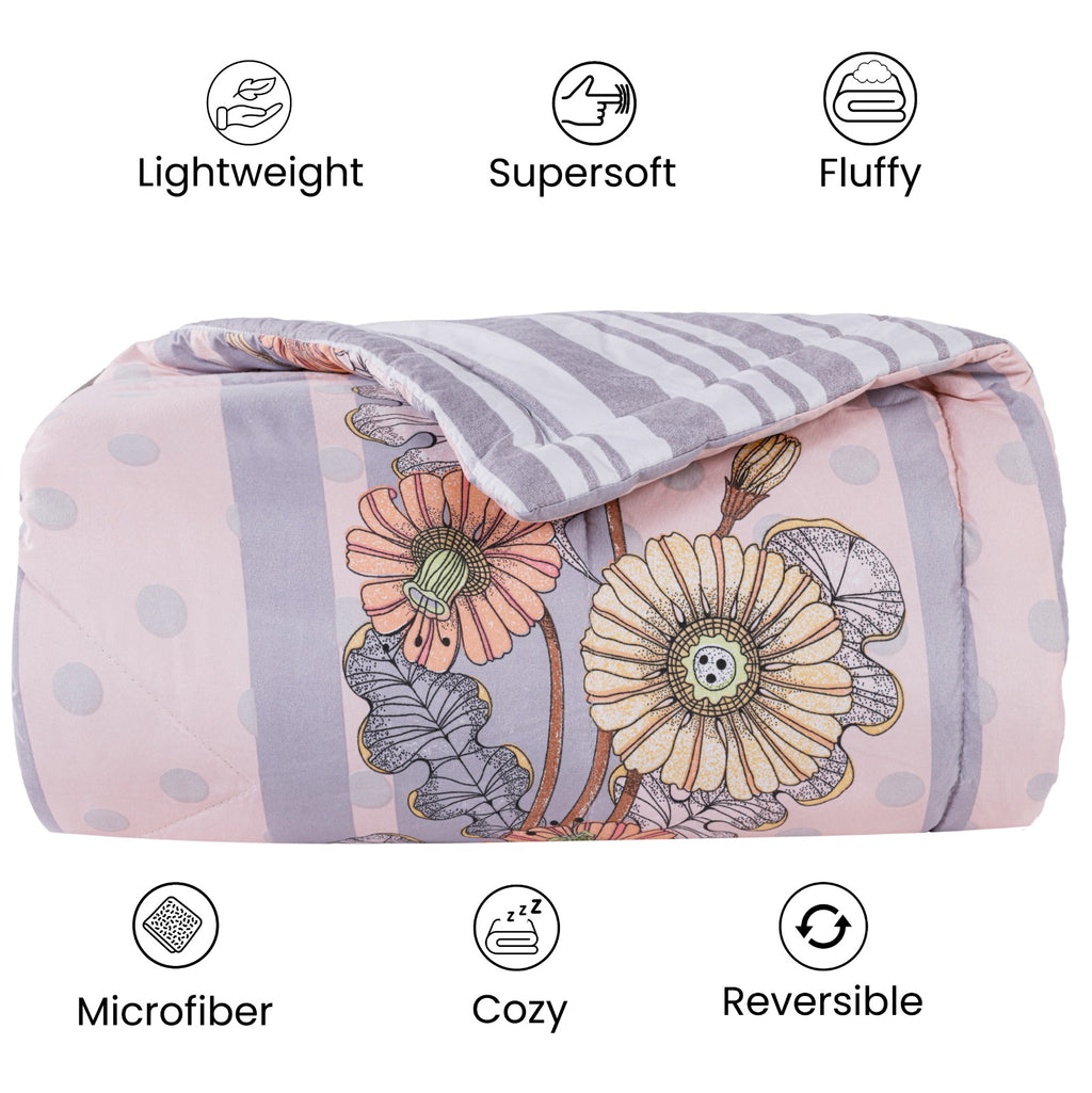 Purple Floral Soft & Fluffy Reversible Ac Room Printed Double Bed Comforters |by Home Collective