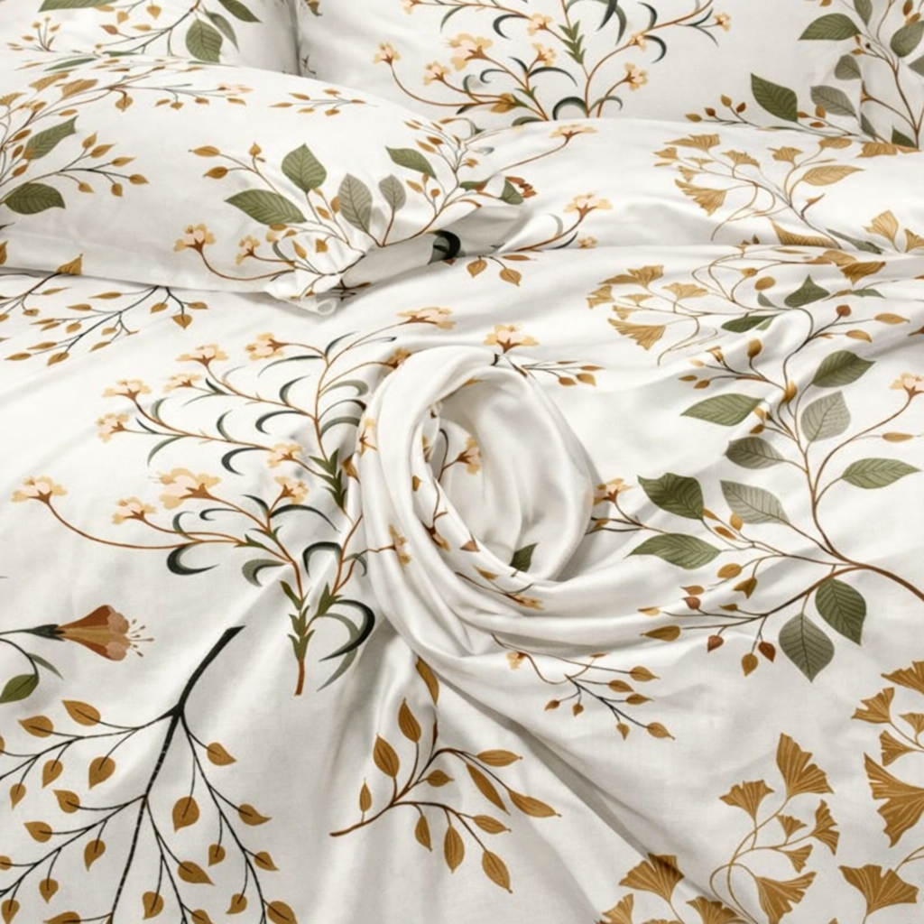 Premium Cotton 210 TC Leaf Printed Flat Queen size Bedsheets with 2 Pillow Covers | by Home Collective