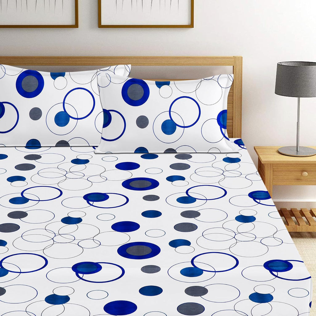 Abstract Blue Circles Printed |210Tc Cotton Queen size Bedsheet set (Buy 1 Get 1 Free)