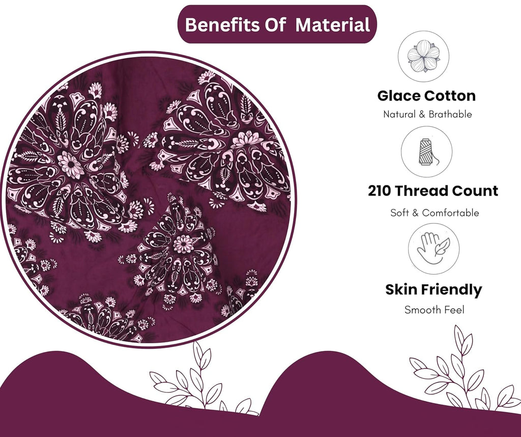 Maroon Mandala Printed Cotton Elastic Fitted Bedsheets with Pillow case |by Home Collective