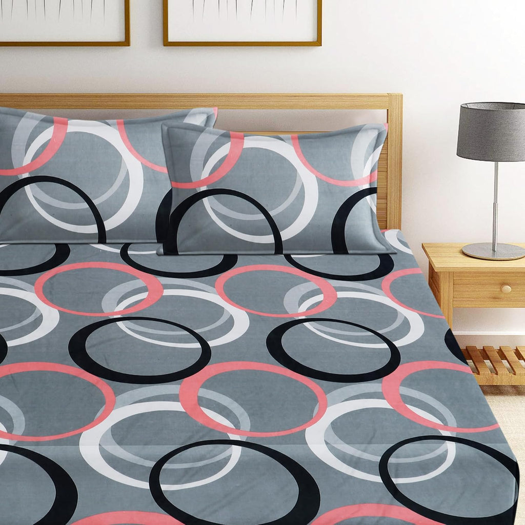 Grey Circle 360 Degree Elastic Fitted king size Bedsheet with Pillow cover |by Home Collective