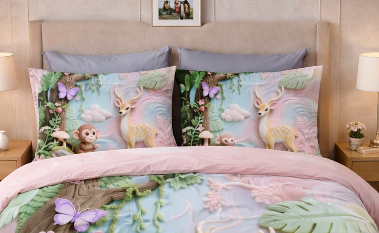 Designer 7D Digital Animal Printed ,Kids Cotton 310 TC Queen size Bedsheet set |by Home Collective