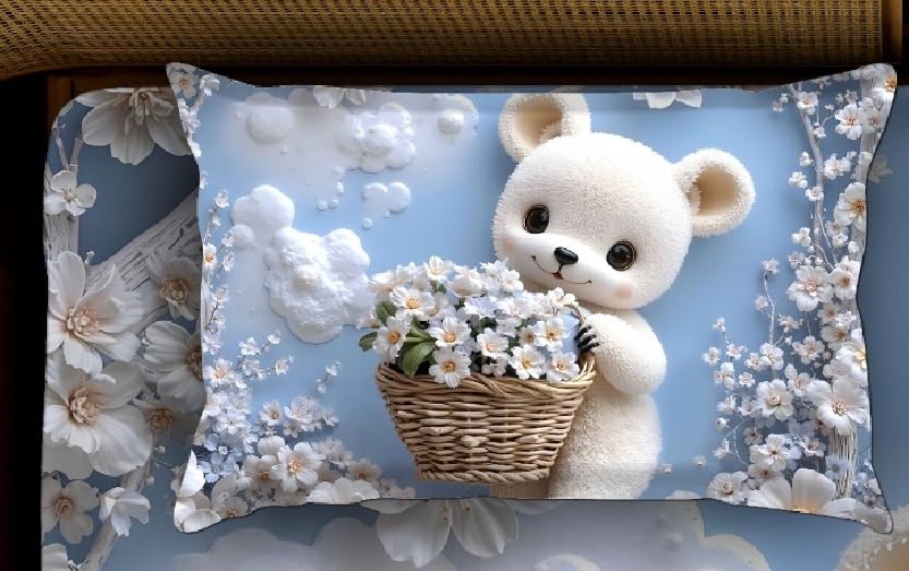 Cute Teddy Bear Floral 7D Digital Printed Cotton 310TC Queen size Bedsheet set |by Home Collective