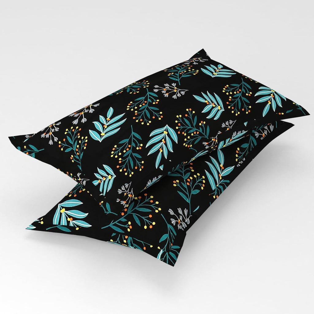 Green Tropical Leaves Printed |210Tc Cotton Queen size Bedsheet set (Buy 1 Get 1 Free)