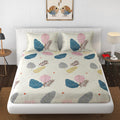 Magical Feathers Printed Cotton Elastic Fitted Cotton king size Bedsheets with Pillow covers|by Home Collective