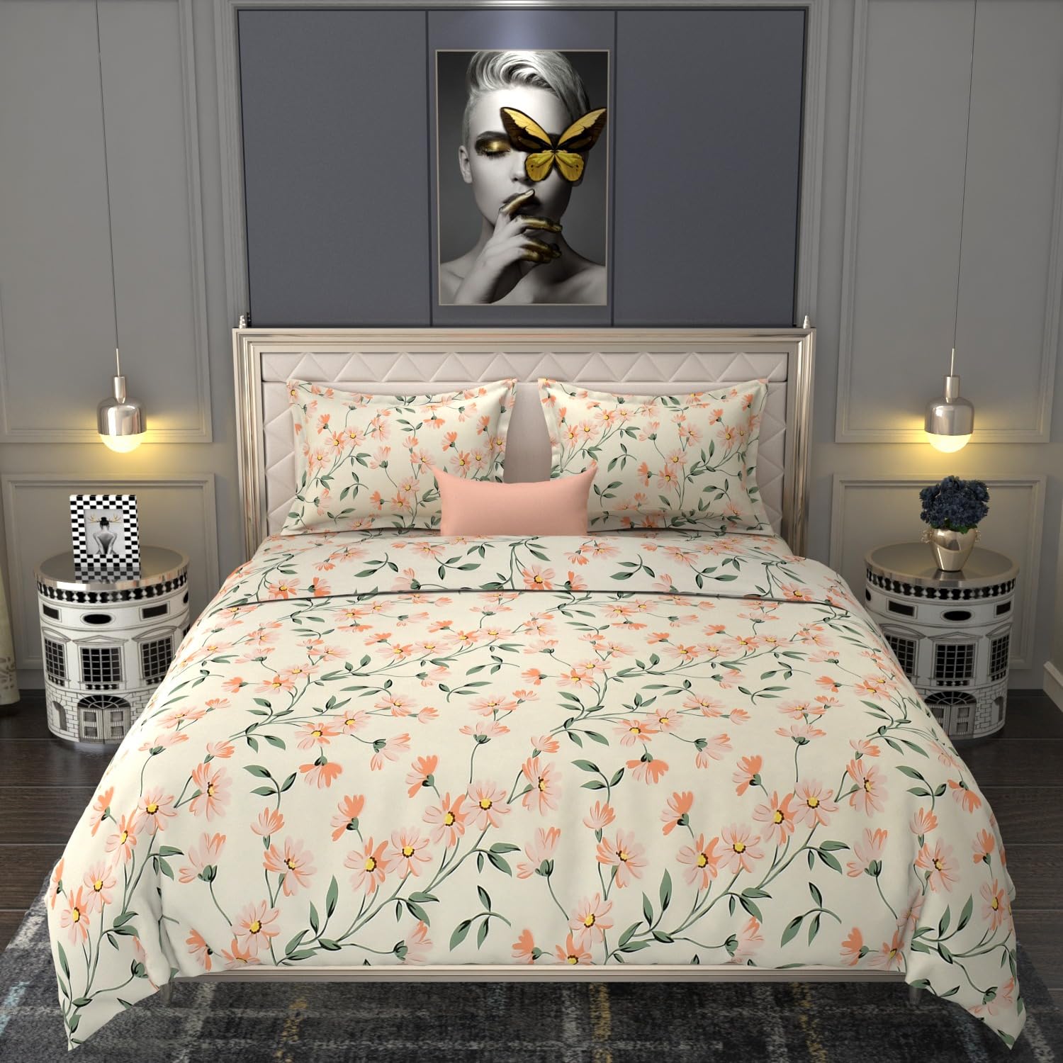 Premium all over Flower Printed|210 Tc Cotton Queen size Bedsheet set (Buy 1 Get 1 Free)