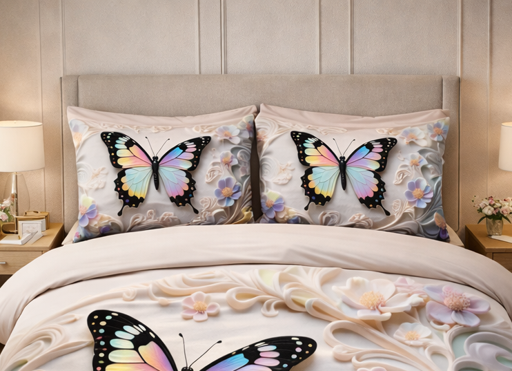 Dreamy Butterfly 7D Digital Printed Cotton 310 TC Queen size Bedsheet set |by Home Collective