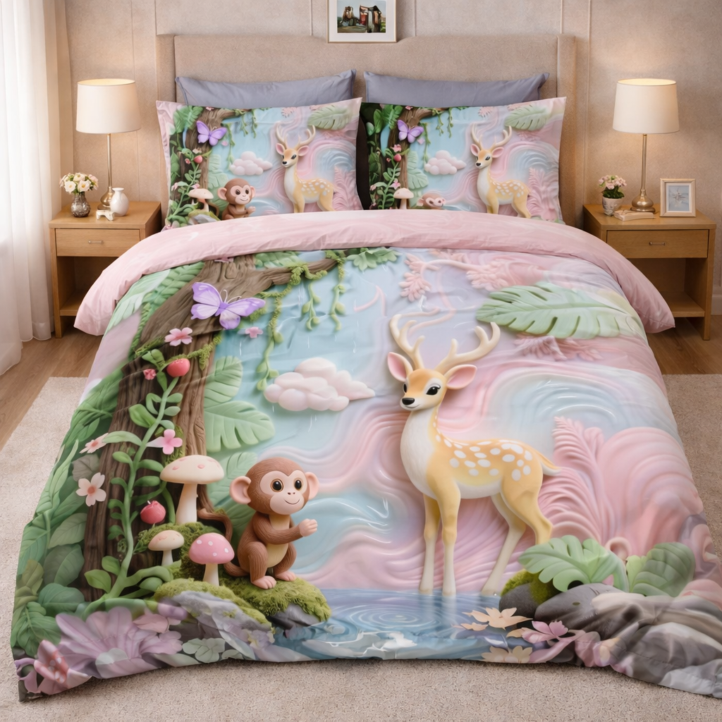 Designer 7D Digital Animal Printed ,Kids Cotton 310 TC Queen size Bedsheet set |by Home Collective