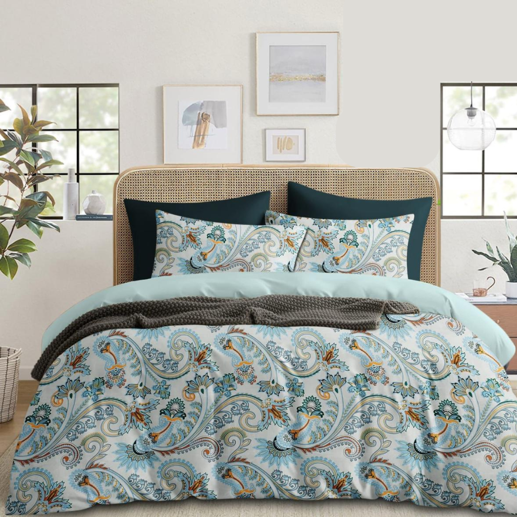 Premium Cotton 210 TC Paisley Design Flat Queen size Bedsheets with 2 Pillow Covers | by Home Collective