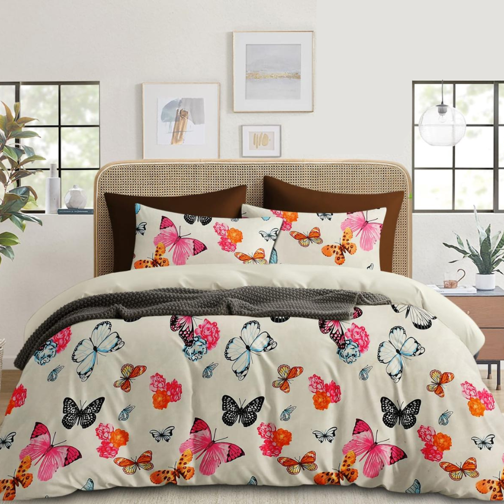 Cute Butterfly Printed |210Tc Cotton Queen size Bedsheet set (Buy 1 Get 1 Free)