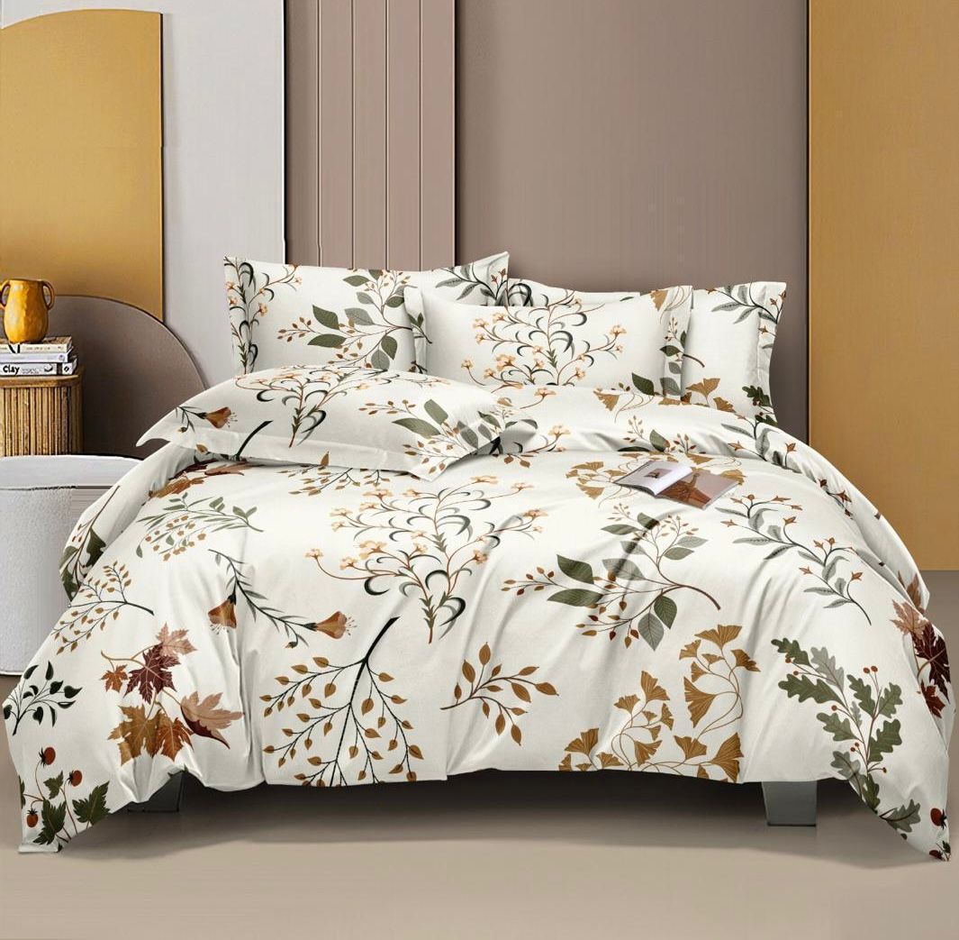 Autumn Leafs printed |210Tc Cotton Queen size Bedsheet set (Buy 1 Get 1 Free )