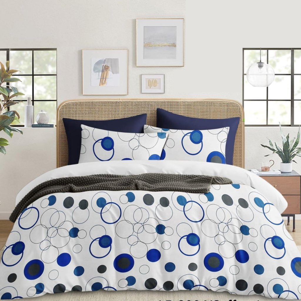 Abstract Blue Circles Printed |210Tc Cotton Queen size Bedsheet set (Buy 1 Get 1 Free)