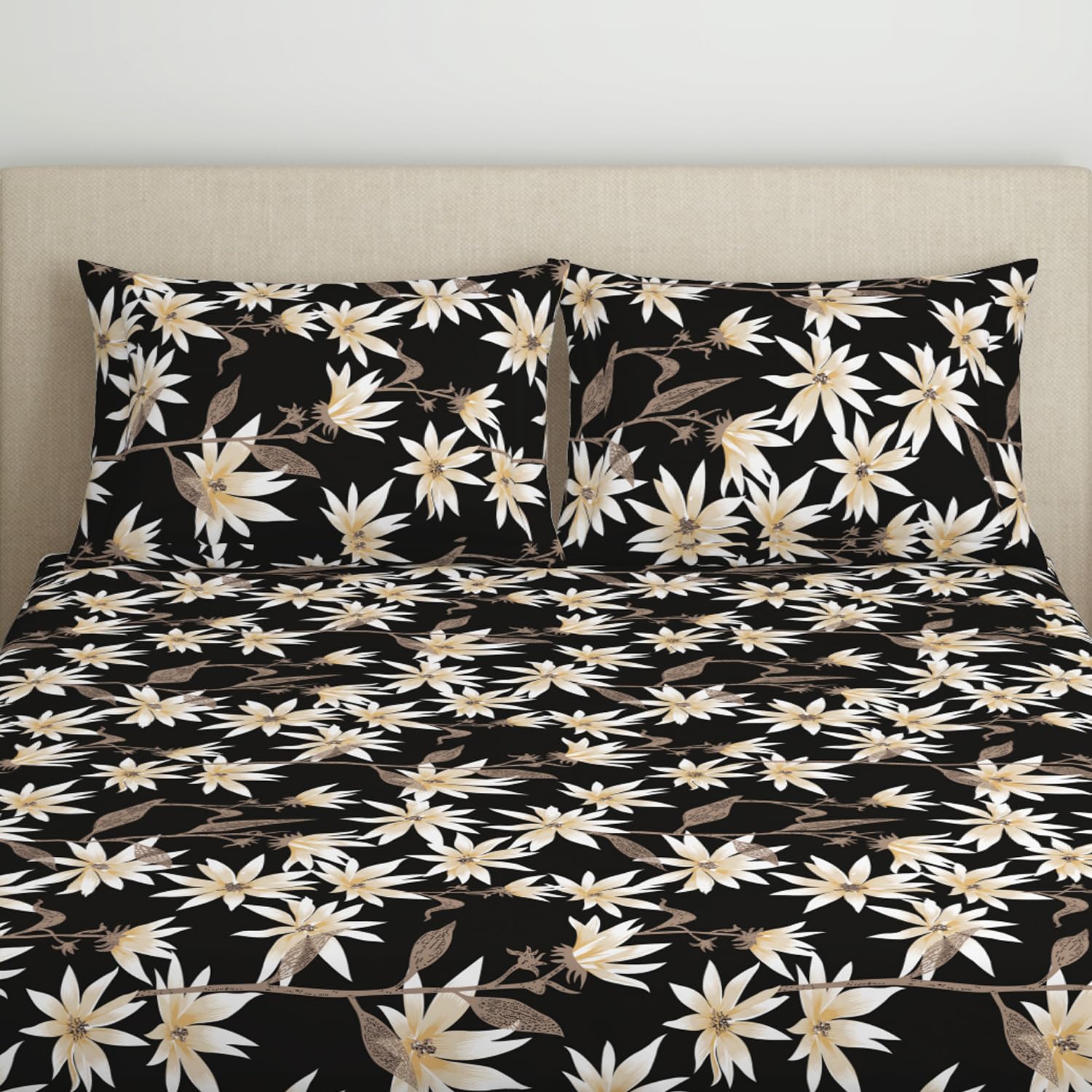 Sunflowers Petals Designer |210Tc Cotton Queen size Bedsheet set (Buy 1 Get 1 Free)