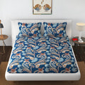 Blue Paisley Design Premium Cotton Fitted Bedsheets with Pillow covers |by Home Collective