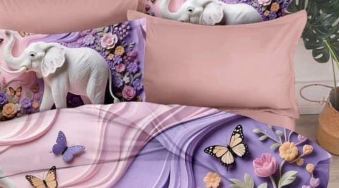 7D Elephant  Printed Cotton Bedsheet with 2 Matching Pillow Covers | Soft Luxury Bedding