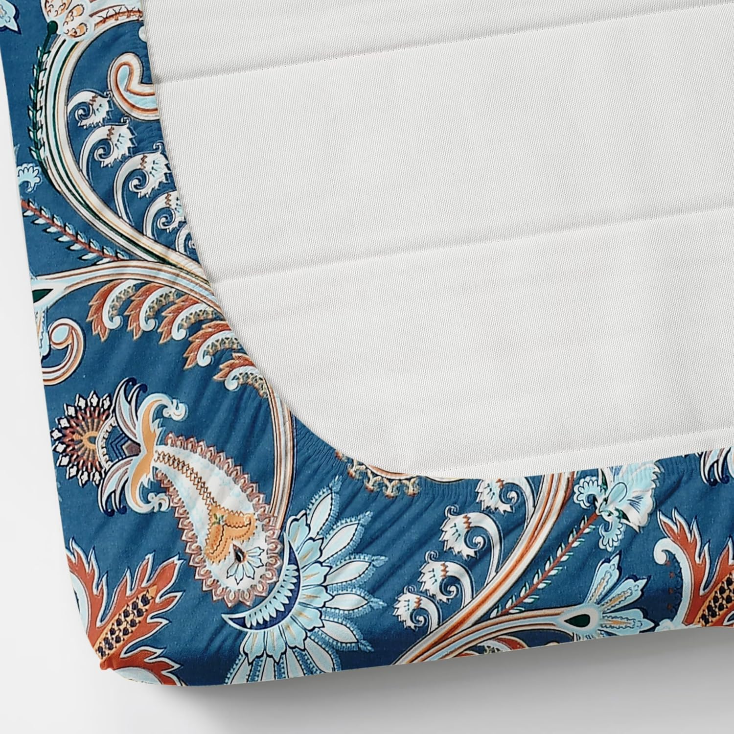 Blue Paisley Design Premium Cotton Fitted Bedsheets with Pillow covers |by Home Collective