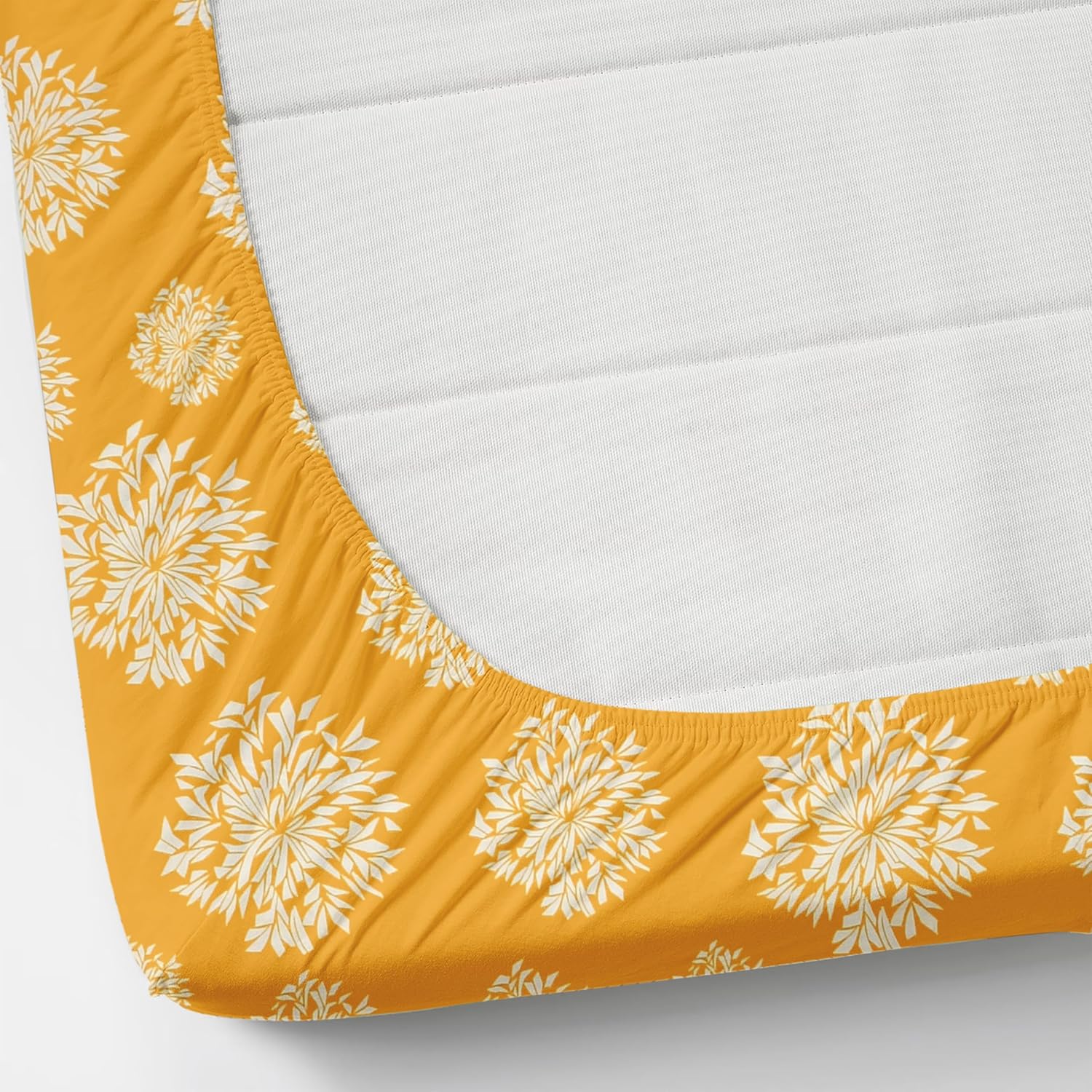 Premium Yellow Floral Printed Cotton Elastic Fitted Bedsheets with Pillow case |by Home Collective