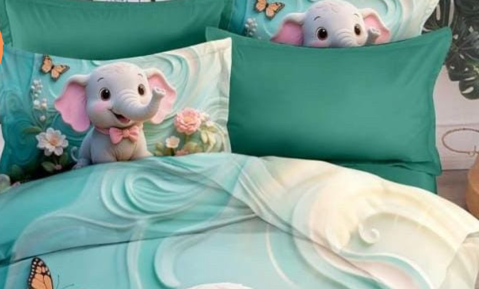 Cute Little Elephant Baby 7D Digital Printed Cotton 310 Tc Queen size Bedsheet set |by Home Collective