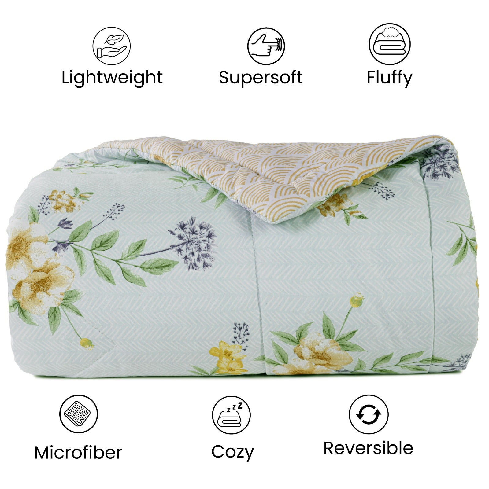 Light Blue Floral Soft & Fluffy Reversible Ac Room Printed Double Bed Comforters |by Home Collective