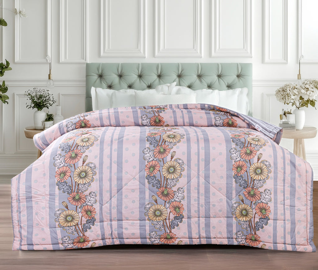 Purple Floral Soft & Fluffy Reversible Ac Room Printed Double Bed Comforters |by Home Collective