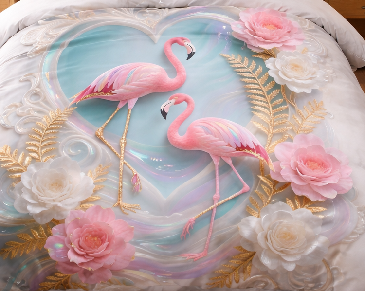 Pink Flamingo lovers Floral 7D Digital Printed Cotton 310 TC Queen size Bedsheet set |by Home Collective