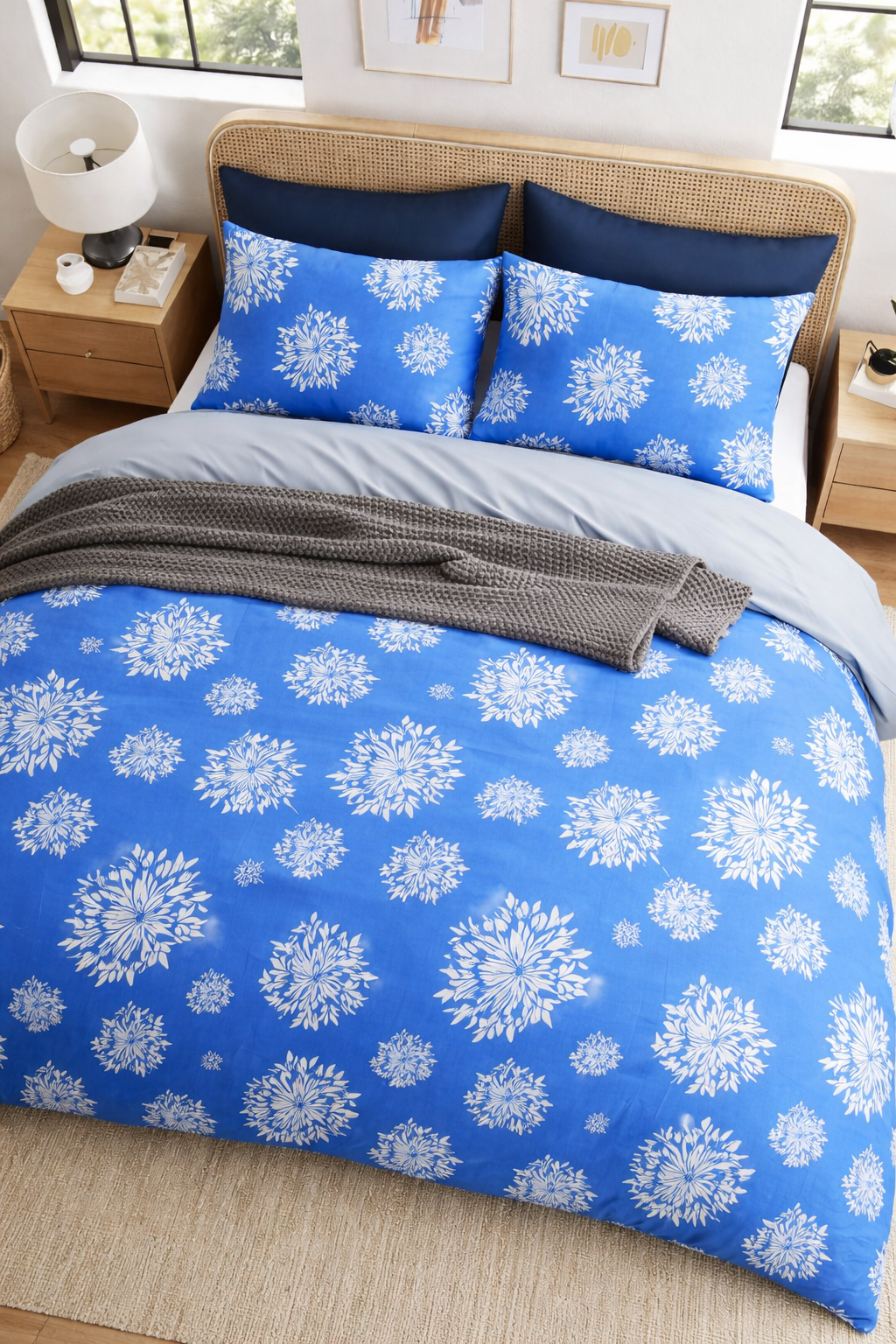 Blue Saffron Floral Printed 210 Tc Cotton Queen size Bedsheet with 2 Pillow covers |by Home Collective