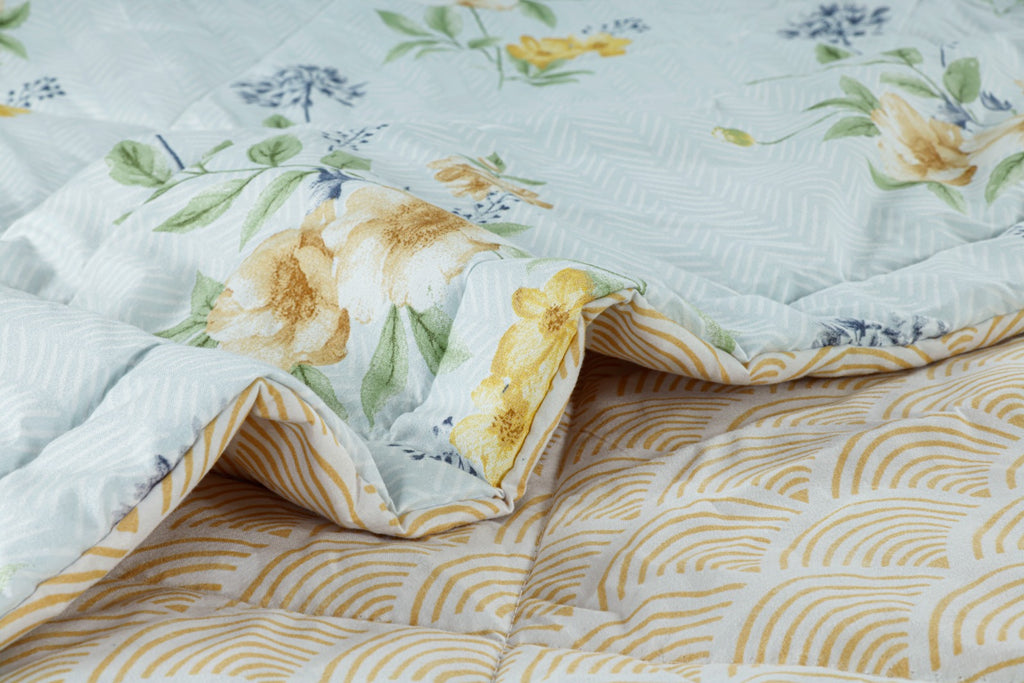 Light Blue Floral Soft & Fluffy Reversible Ac Room Printed Double Bed Comforters |by Home Collective