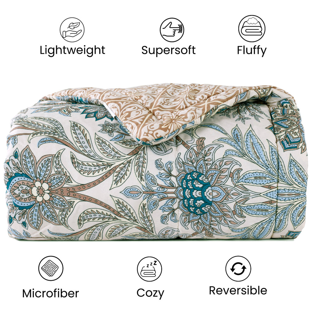 Floral Damask Pattern Soft & Lightweight Reversible Printed Double bed AC Comforters |by Home Collective