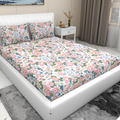 Pink White Cute Floral Printed Cotton Elastic Fitted Bedsheets with Pillow case |by Home Collective