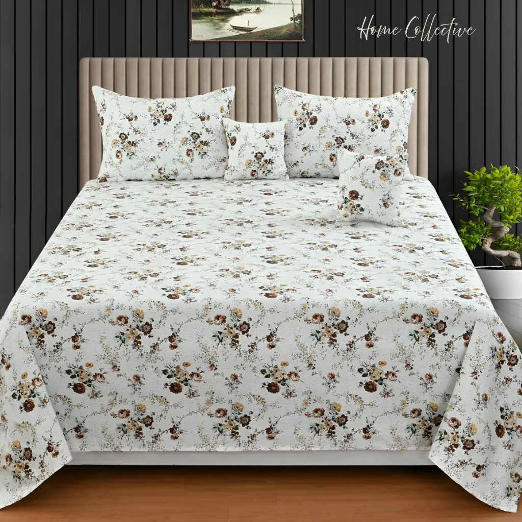 Premium All over Flowers Print |210 Tc Cotton Queen size Bedsheet set (Buy 1 Get 1 Free )