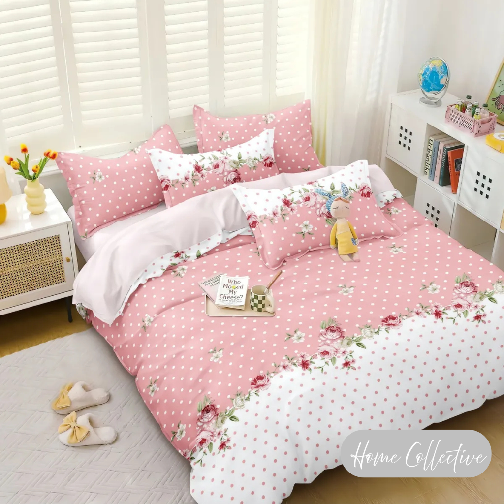 Rose Pink Dot Printed |210Tc Cotton Queen size Bedsheet set (Buy 1 Get 1 Free)