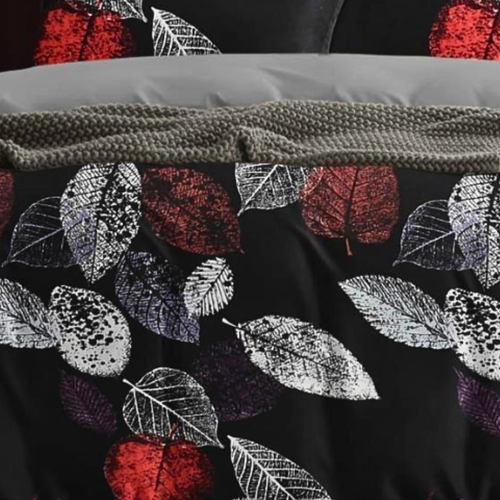 Black Painted leaf Pattern | 210 Tc Cotton Queen size Bedsheet set (Buy 1 Get 1 Free )