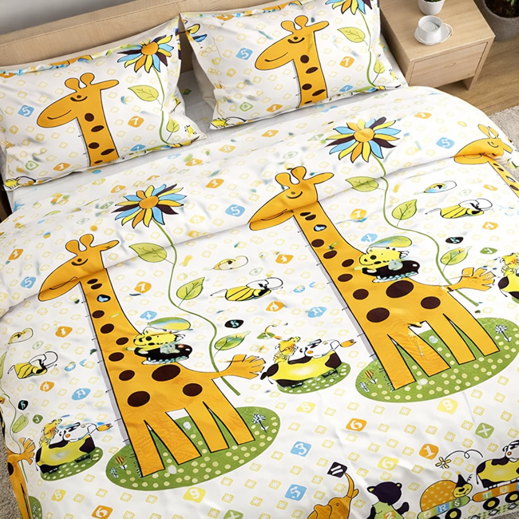 Kids cartoon Animal Printed 210 TC Cotton Queen size Bedsheet with 2 Pillow covers |by Home Collective