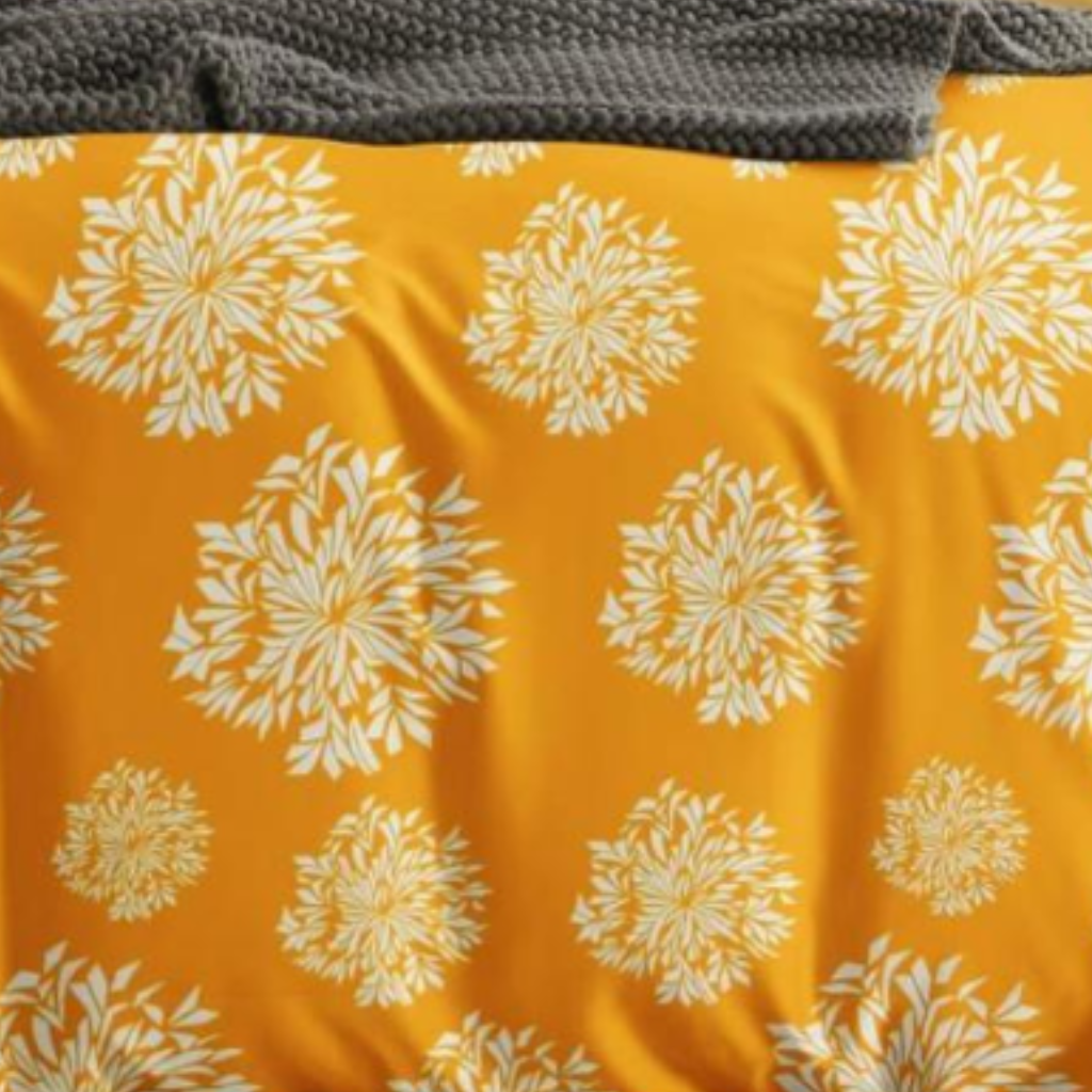 Yellow saffron Floral Printed 210 TC Cotton Queen size Bedsheet with 2 Pillow covers| by Home Collective