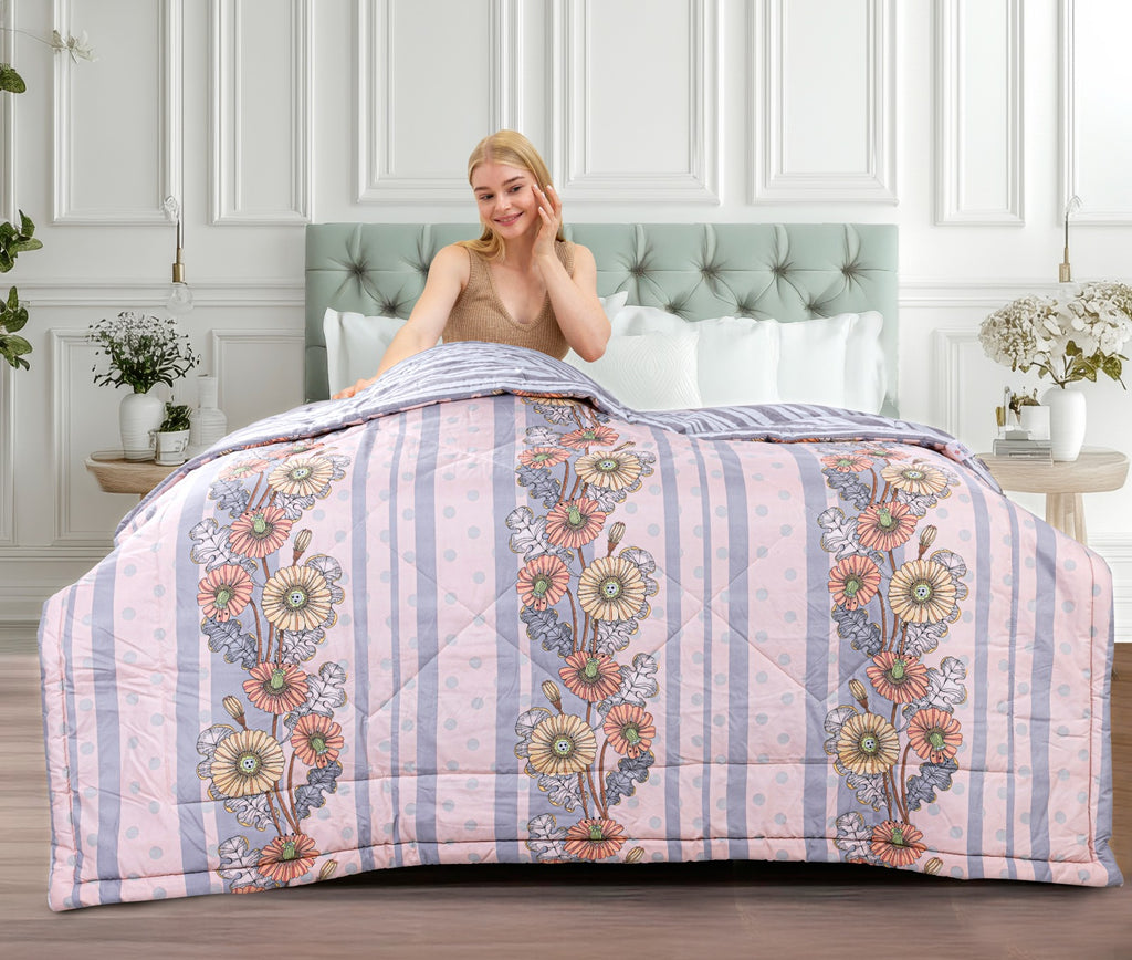 Purple Floral Soft & Fluffy Reversible Ac Room Printed Double Bed Comforters |by Home Collective