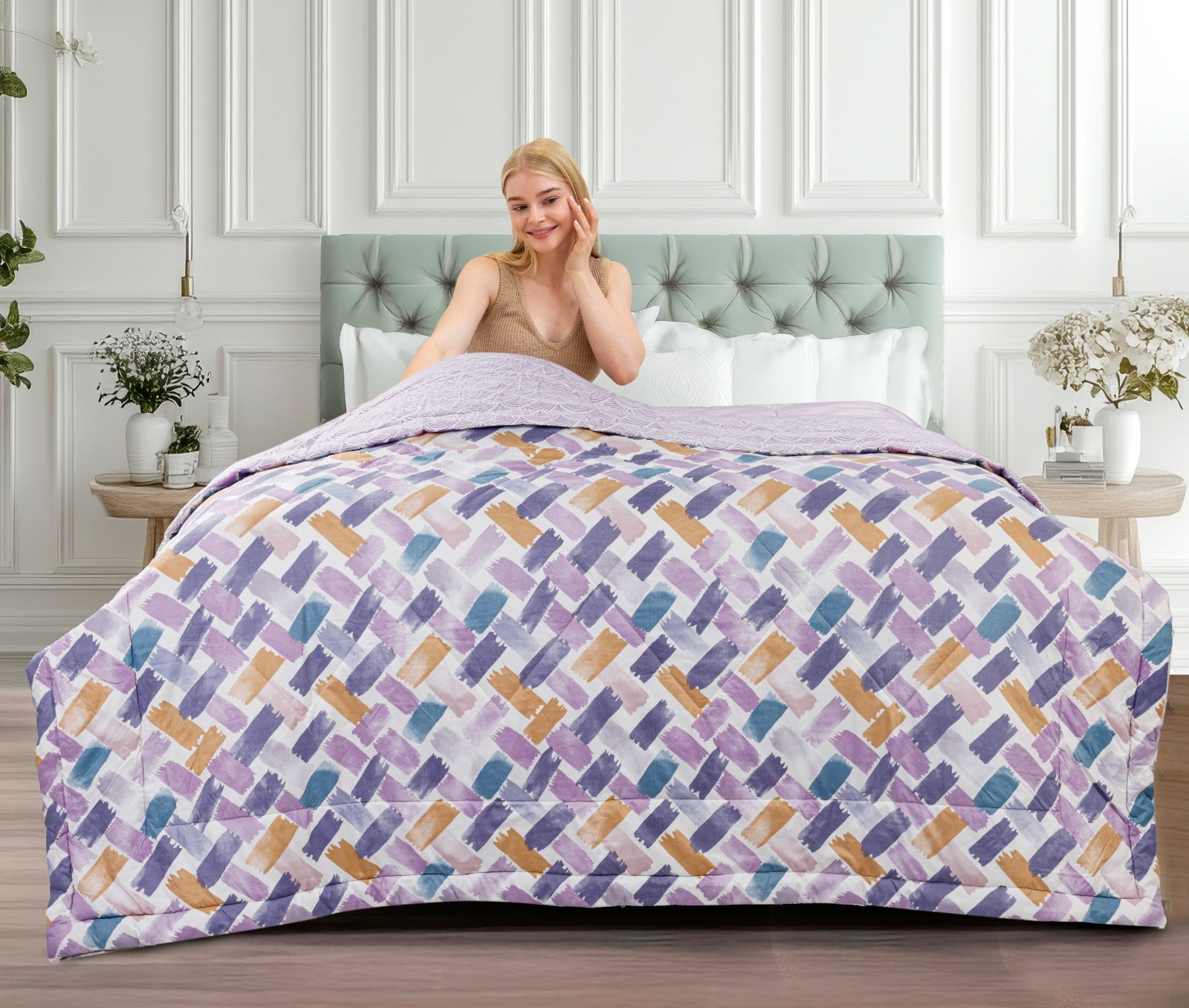 Purple Brush stroke Reversible Printed Soft & Lightweight Double bed Ac Comforters