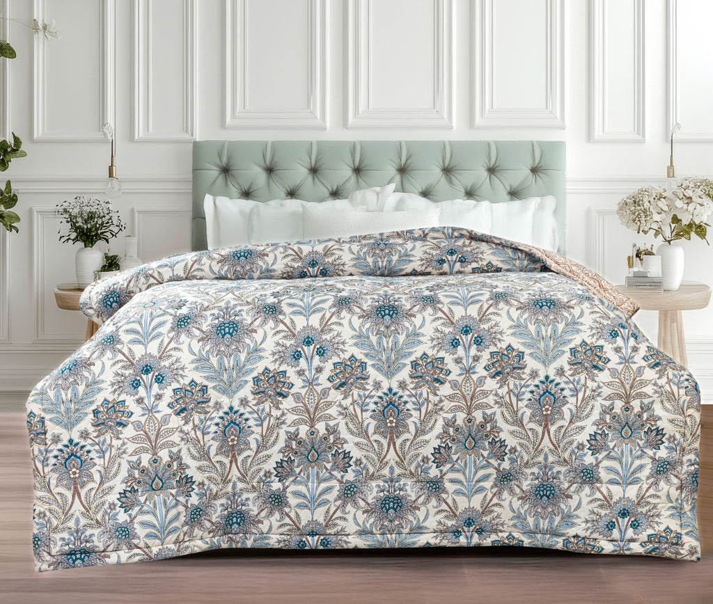 Floral Damask Pattern Soft & Lightweight Reversible Printed Double bed AC Comforters |by Home Collective