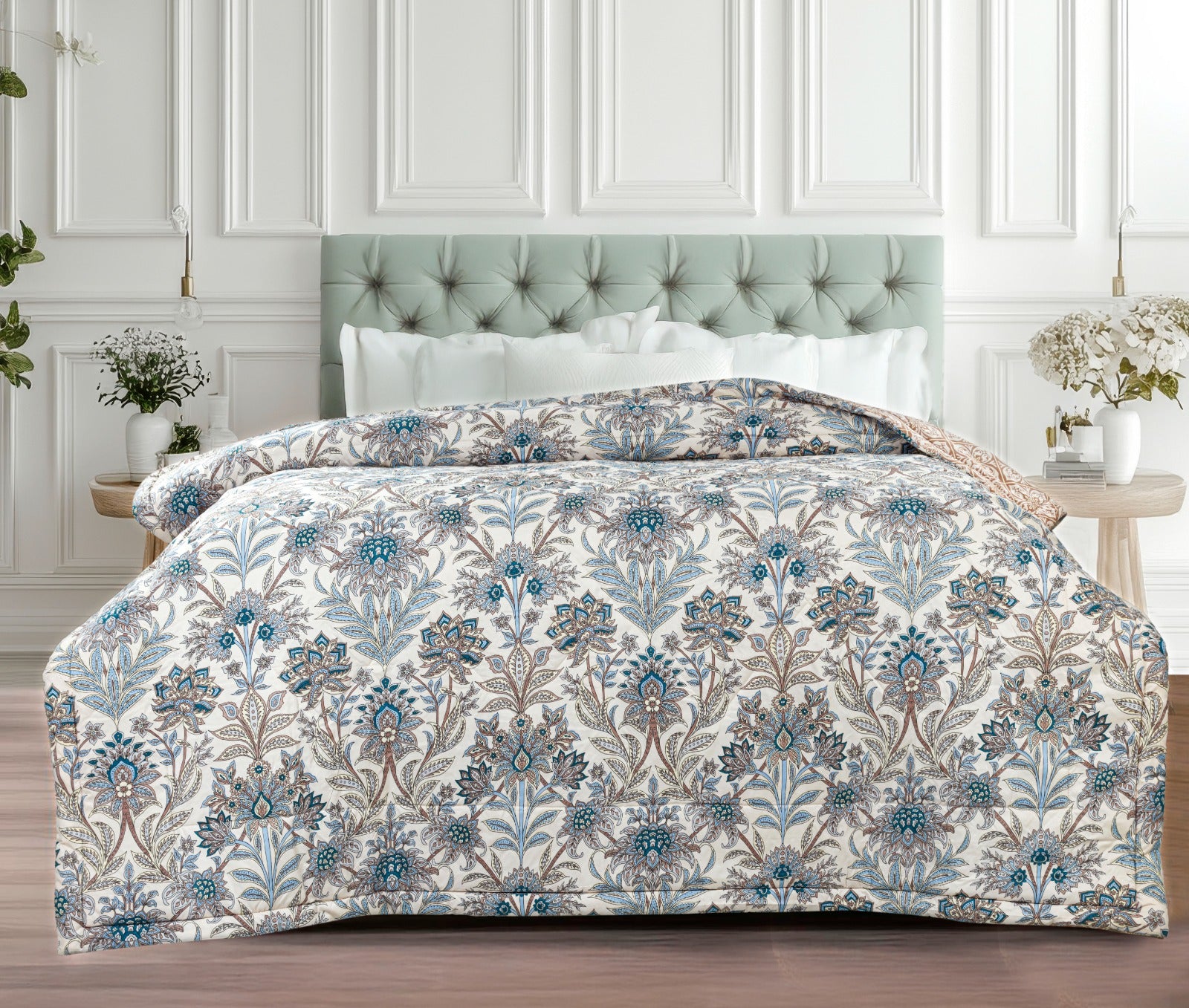 Floral Damask Pattern Soft & Lightweight Reversible Printed Double bed AC Comforters |by Home Collective