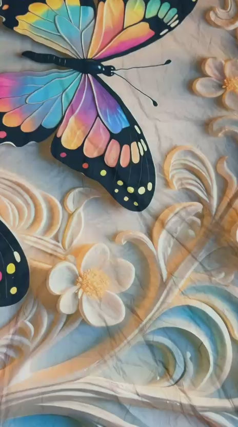 Dreamy Butterfly 7D Digital Printed Cotton 310 TC Queen size Bedsheet set |by Home Collective