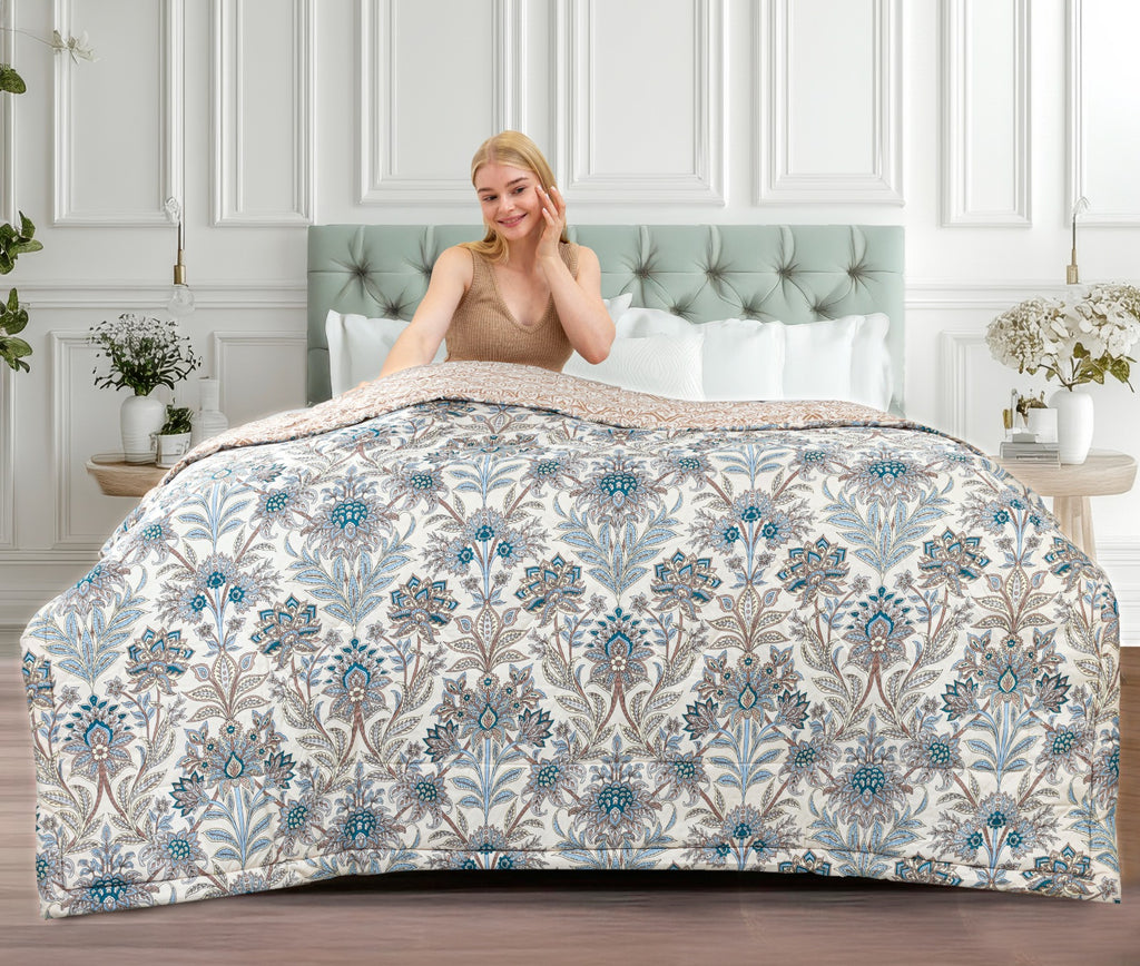 Floral Damask Pattern Soft & Lightweight Reversible Printed Double bed AC Comforters |by Home Collective